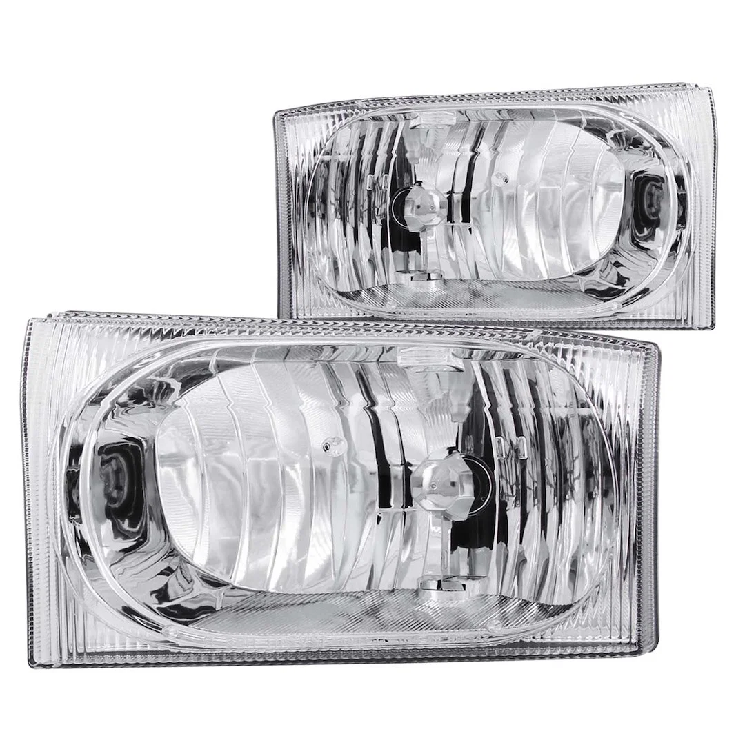 111023 – ANZO Headlight Assembly, Halogen Bulb Standard Beam 9007 White Bulb Clear Lens Chrome Housing Set Of 2
